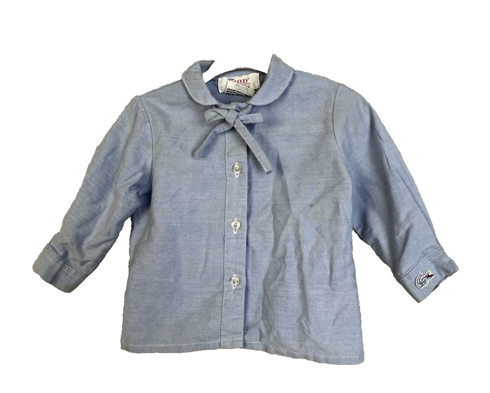 Vintage 80's Izod LaCoste Button Up Shirt Girl 12 Mos Blue Tie Front Preppy